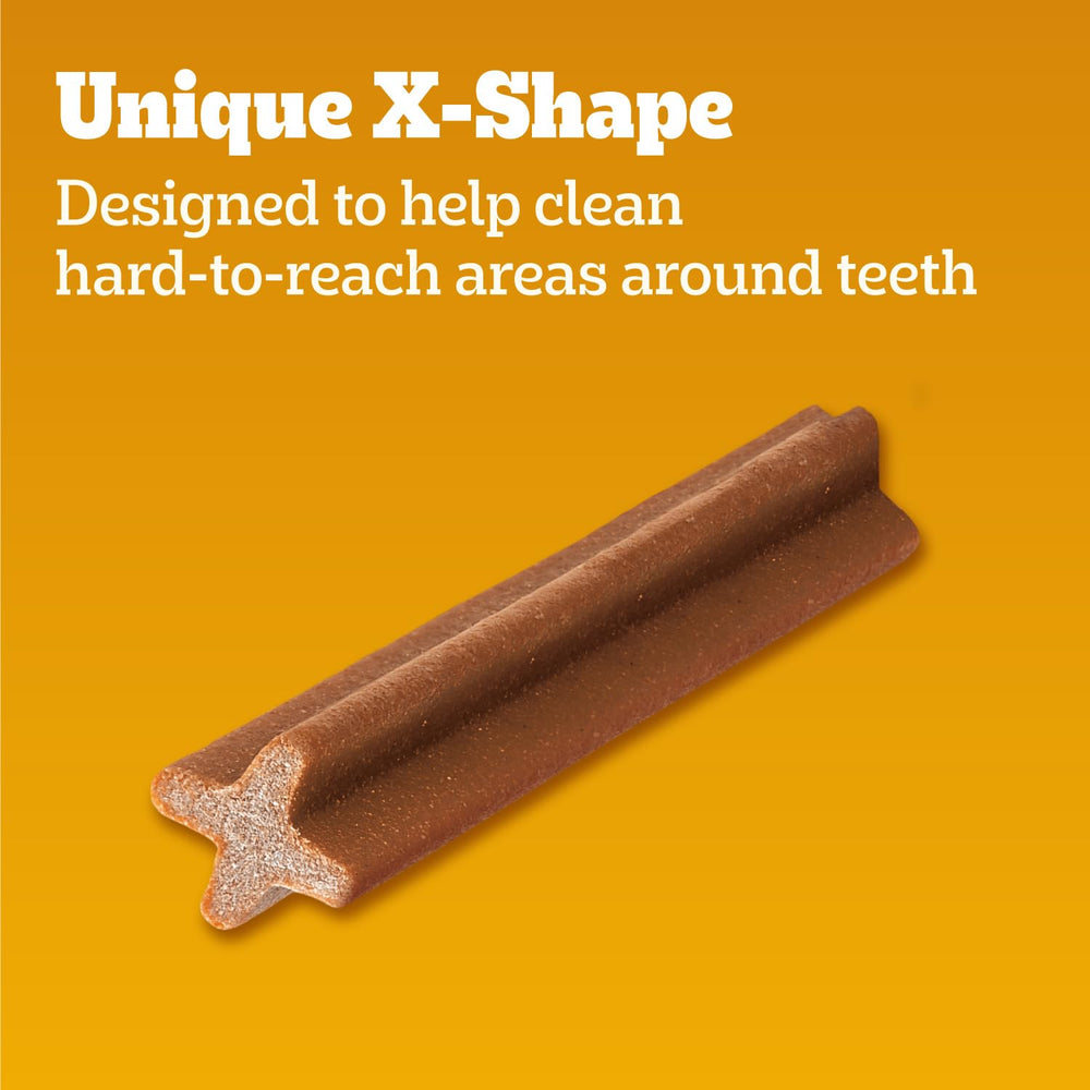 Dentastix grand chien goût boeuf, récompense savoureuse et hygiène bucco-dentaire.