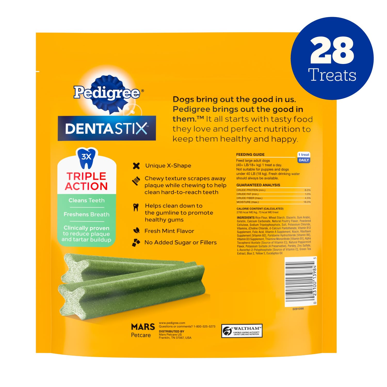 Dentastix Pedigree pour grands chiens, entretien dentaire quotidien.