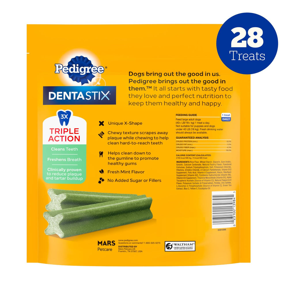 Dentastix Pedigree pour grands chiens, entretien dentaire quotidien.