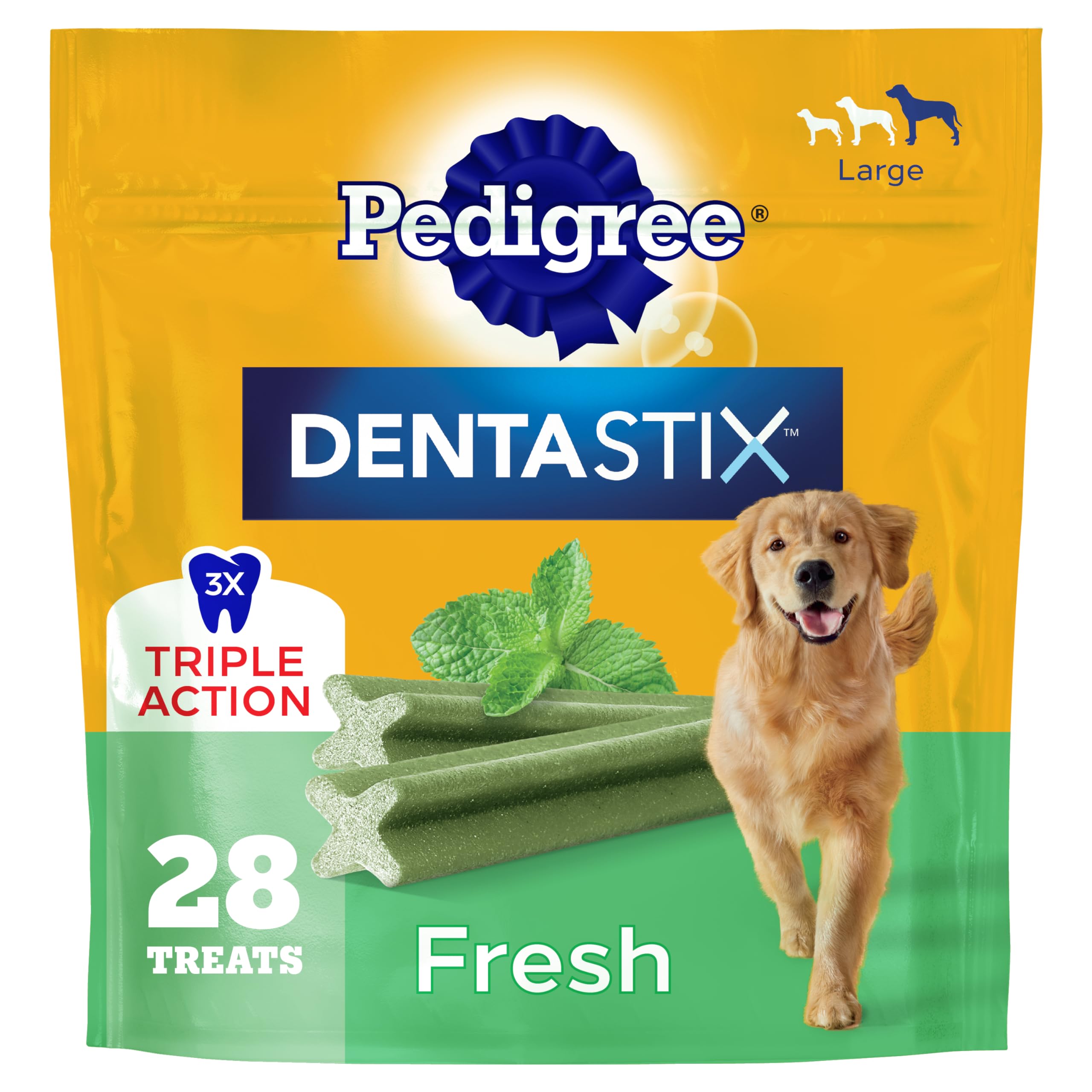 Pedigree Dentastix pour grands chiens dans son paquet prêt.