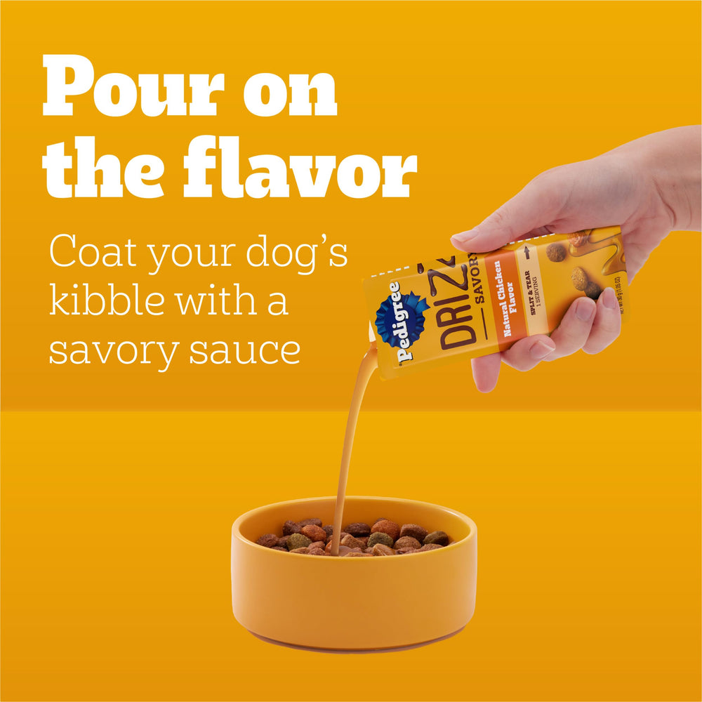 Pedigree Drizzlers ingrédients affichés pour une liste simple et naturelle.