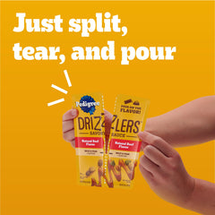 Pedigree Drizzlers-ouverture-et-versement, versement rapide sur le repas.