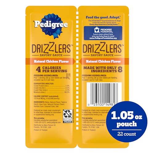 Pedigree Drizzlers sachet double-portion ouvert, pratique et rapide.