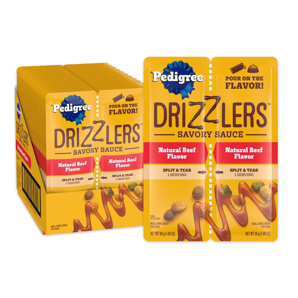 Pedigree Drizzlers – sachet-sauce savoureuse, rehausse les croquettes.