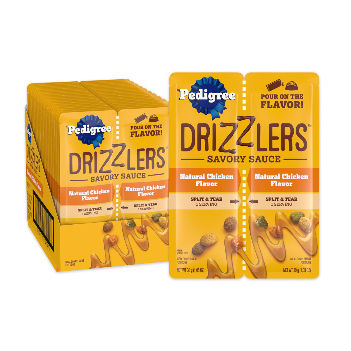 Pedigree Drizzlers verse sur croquettes pour un goût plus savoureux.