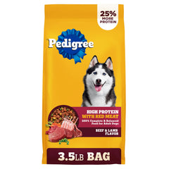Pedigree Haute-Protein Boeuf et Agneau – sac: nourriture riche en protéines pour chiens actifs.