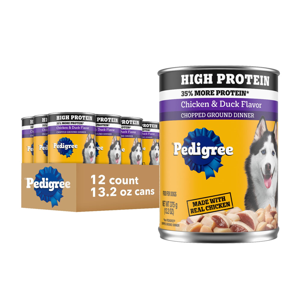 Pedigree Haute Protein : boîte chien poulet et canard en sauce, repas savoureux.