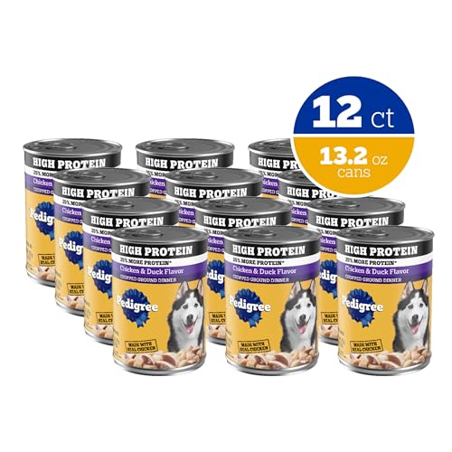 Pedigree Haute Protein : morceaux poulet et canard pour texture appétissante.