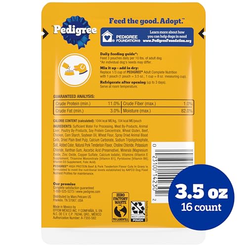 Pedigree Haute Protein, sachet porc tendre, protéinique pour chien adulte.