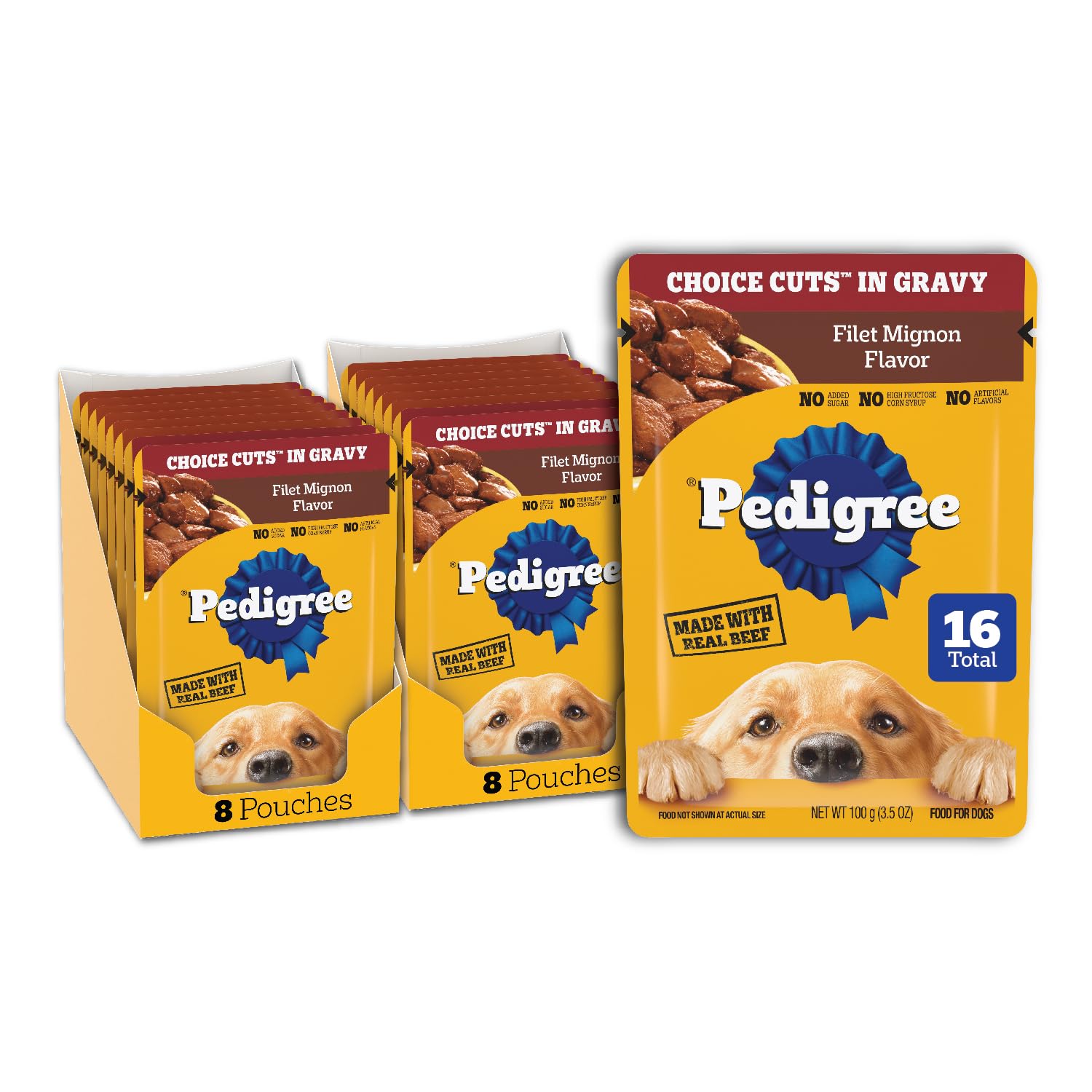 Pedigree Filet Mignon en sachet, repas humide savoureux pour chien adulte.