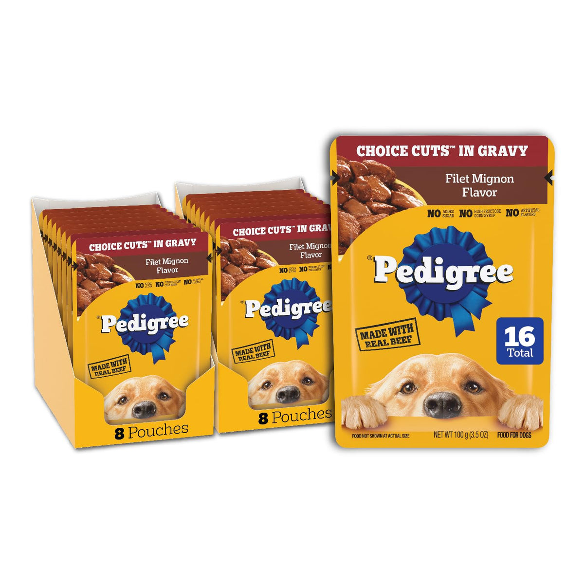 Pedigree Filet Mignon en sachet, repas humide savoureux pour chien adulte.