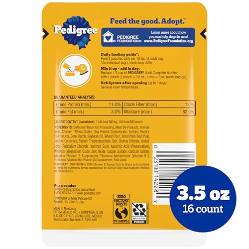 Pedigree nourriture humide chien poulet dinde, poche pratique pour repas quotidien