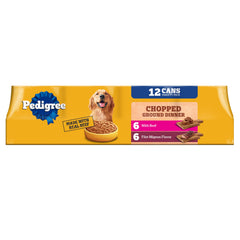 Pedigree Repas haché et mijoté : conserve filet mignon et boeuf, texture appétissante.