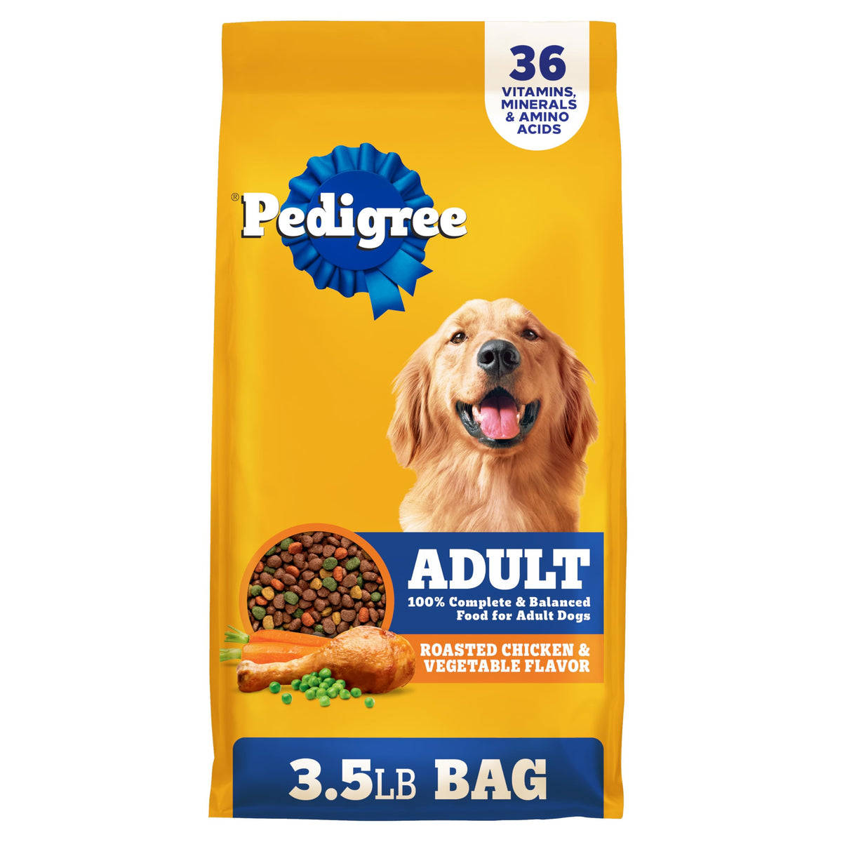 Pedigree nourriture sèche pour chien adulte au poulet rôti et légumes, soutien digestif par fibres prébiotiques