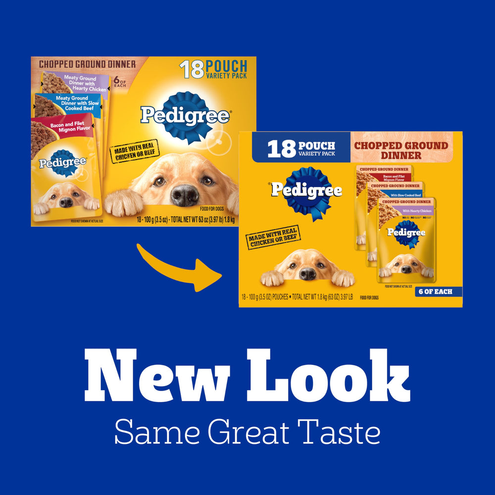 Pedigree sachets nourriture humide chien adulte, morceaux hachés appétissants.