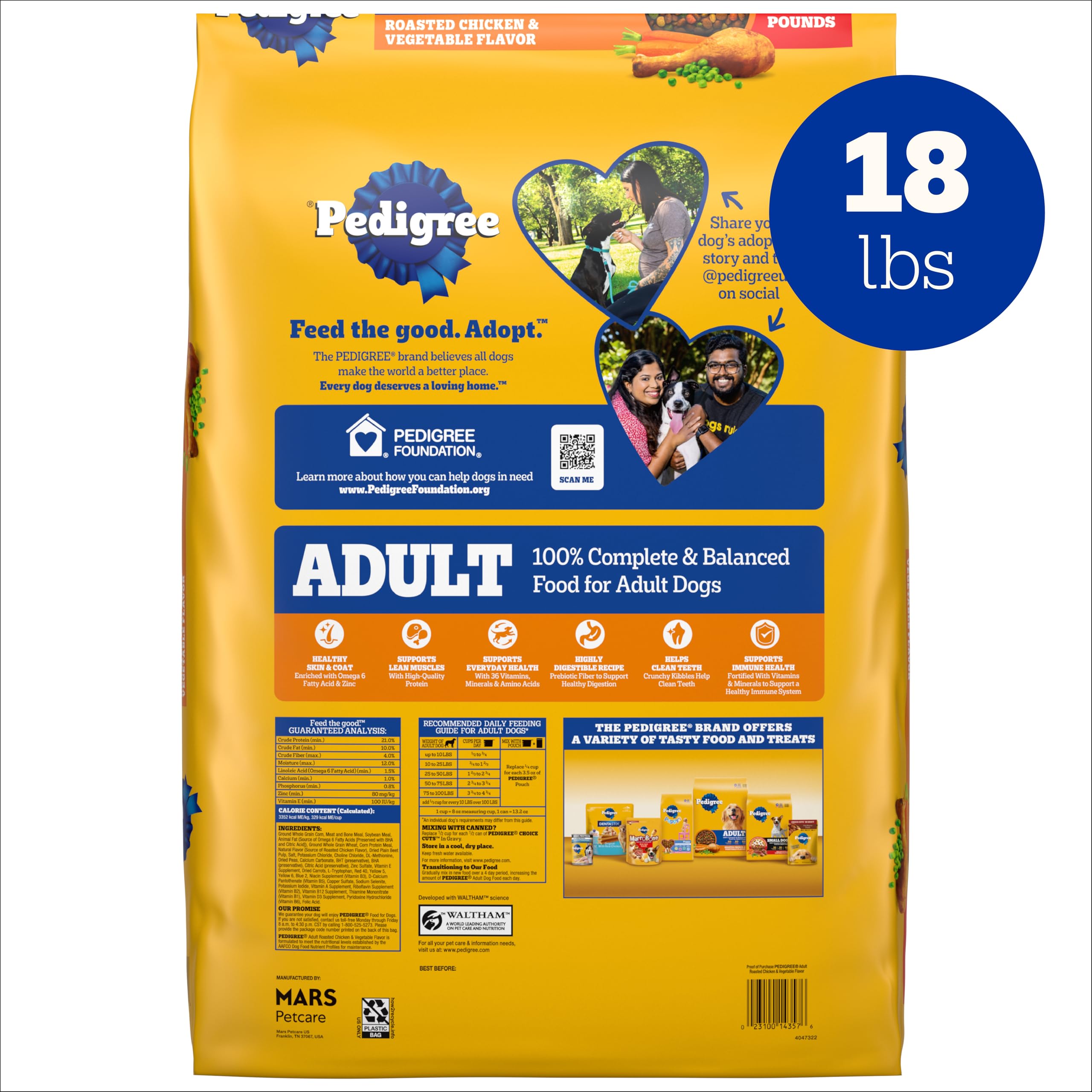 Pedigree formule sans sirop de maïs ni arômes artificiels pour chien adulte.