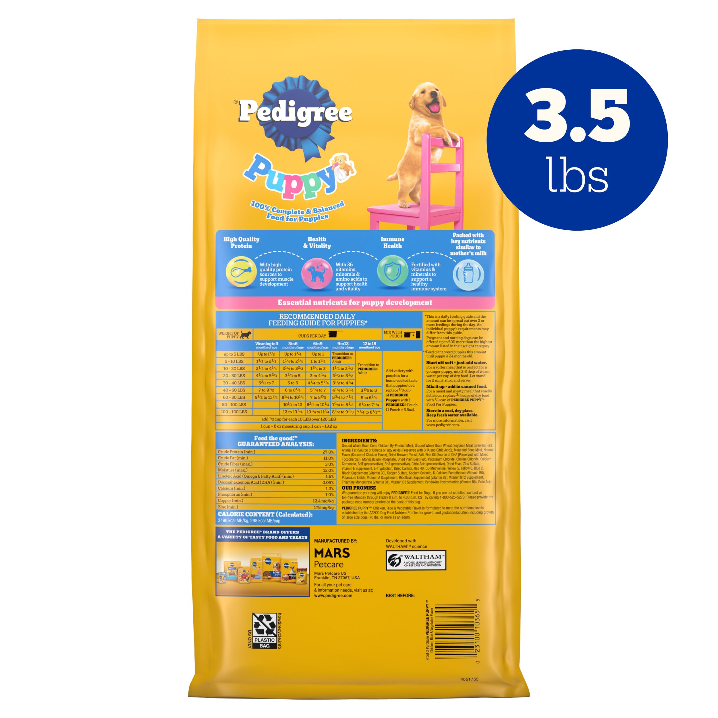 Pedigree vitamines minéraux chiot: soutien à la vitalité.