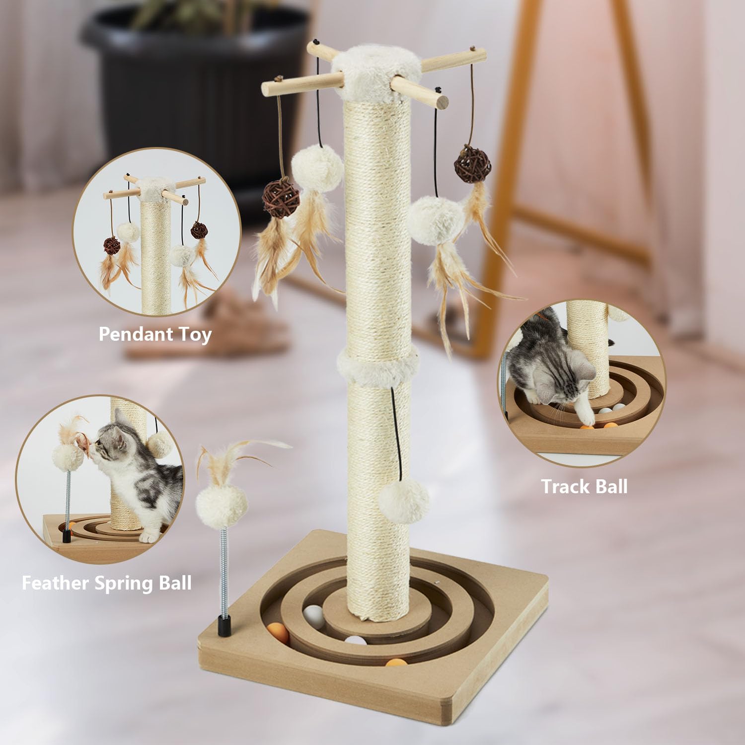 PEEKAB griffoir-sisal-chat-interieur-balles-hangantes-haut pour jeux aériens et défi.
