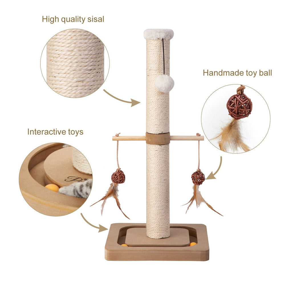 PEEKAB poste sisal vertical 25 pouces beige avec jouets interactifs