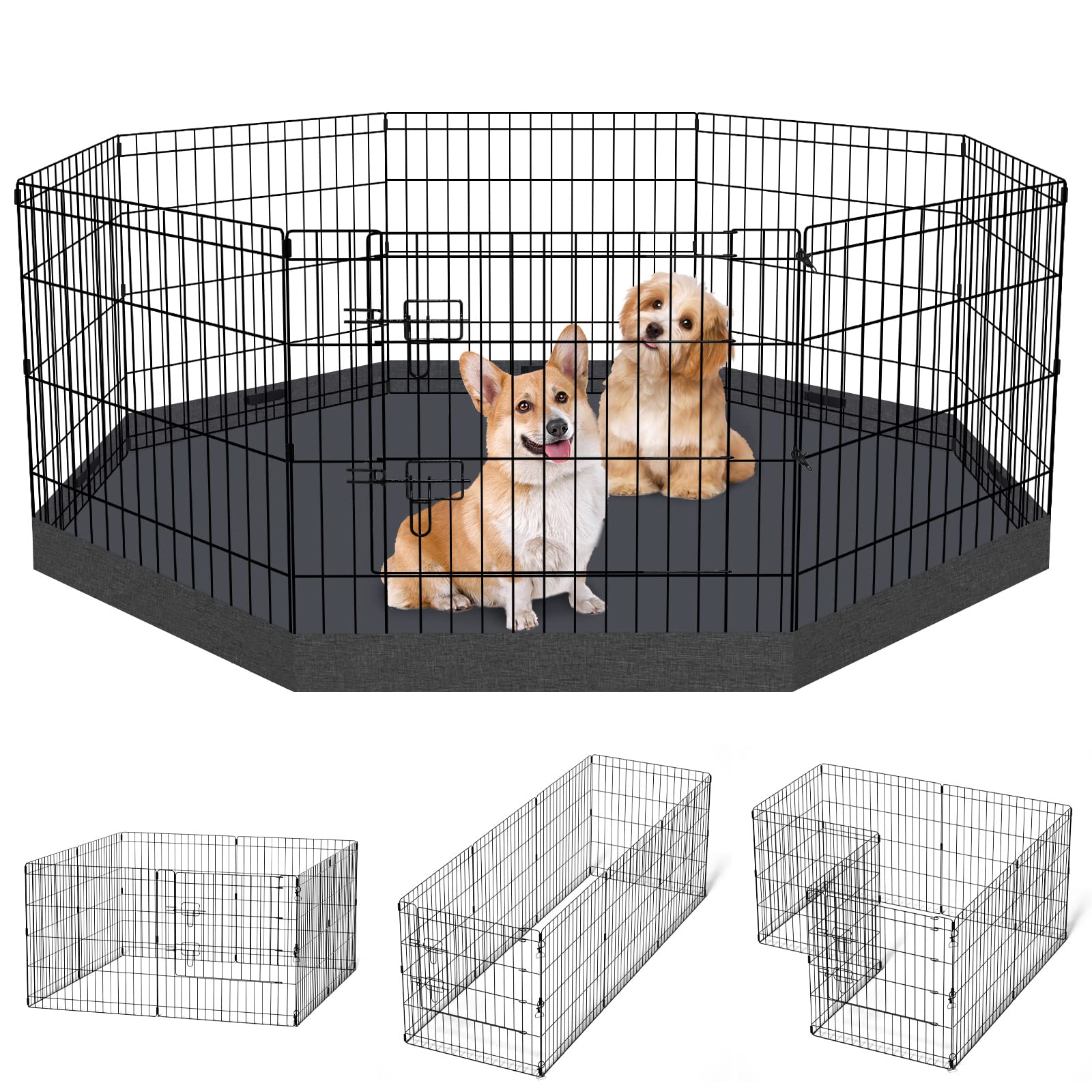 Peekaboo enclos chien, 8 panneaux et 24 pouces, espace de jeu modulable et sûr.