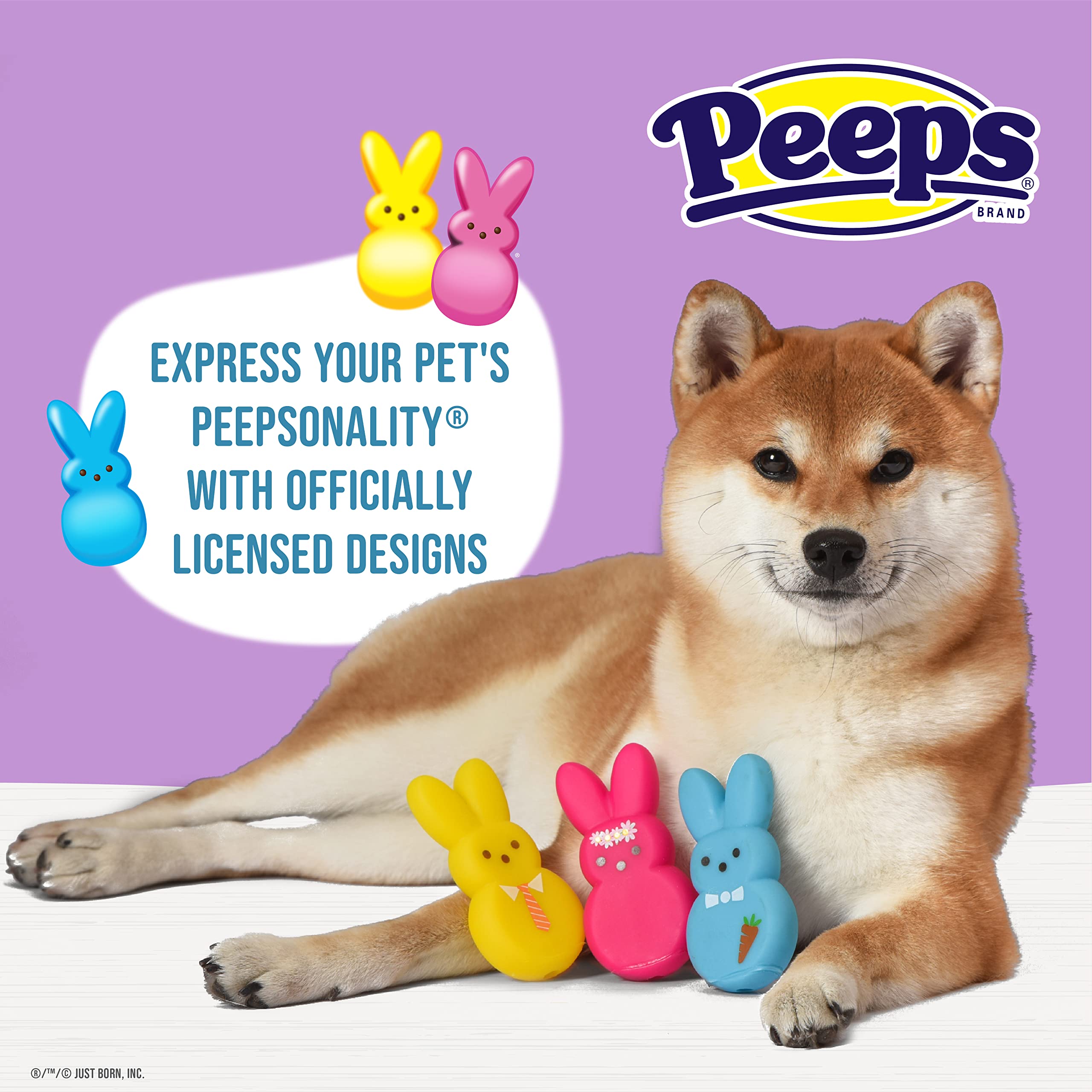 Peeps Pets lapin bleu en vinyle, stimulation ludique quotidienne.