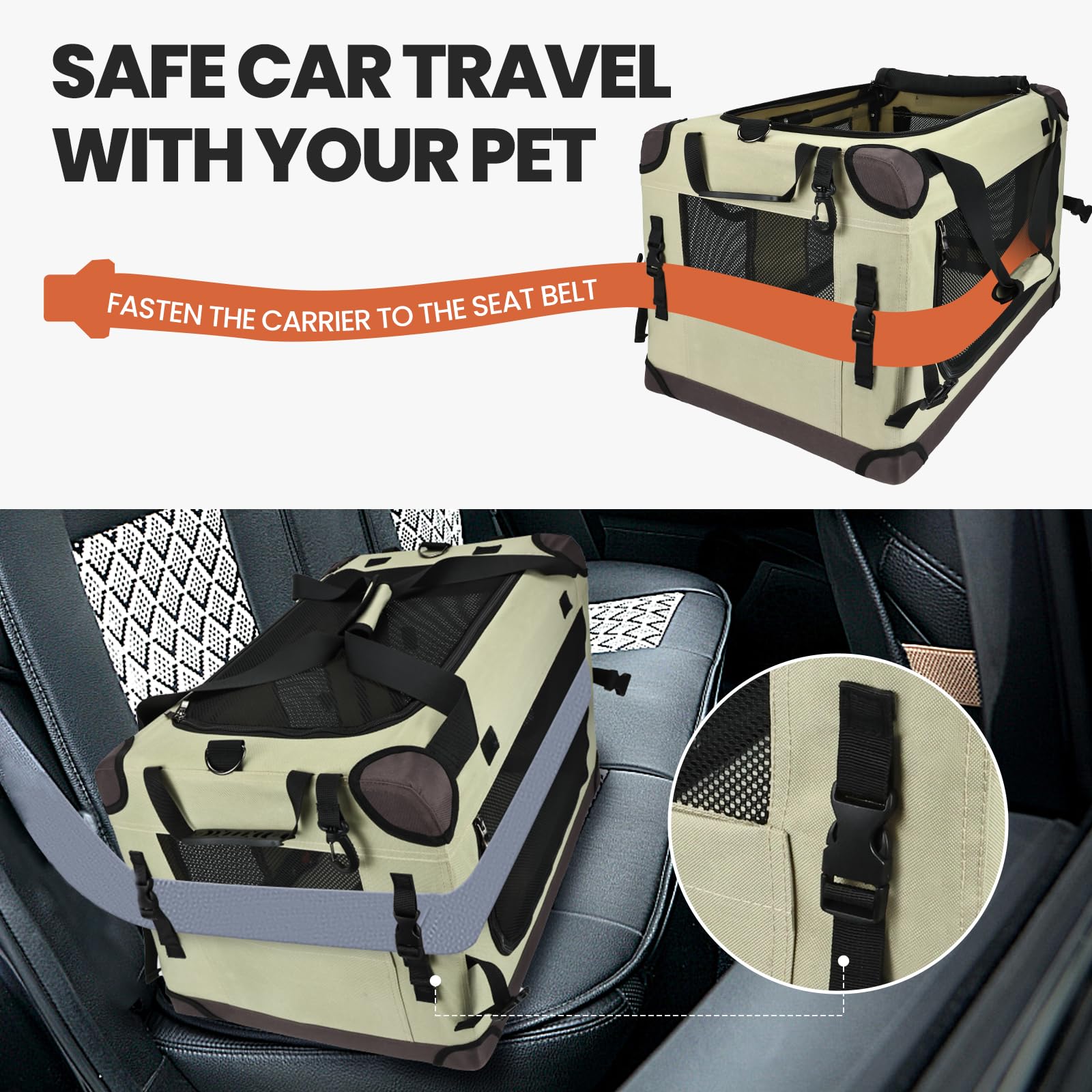 Porte-chat PEGIC avec sangles et ceinture pour voiture.