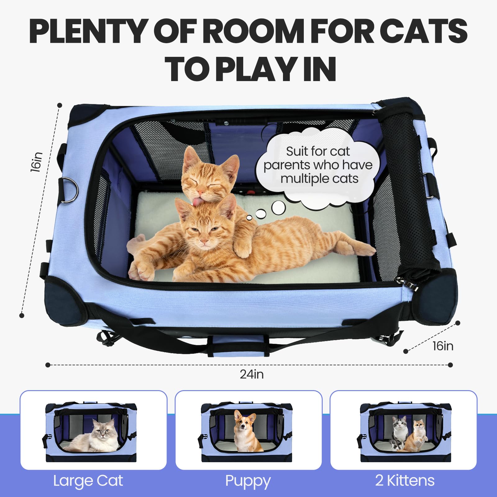 PEGIC sac-chat bleu, fenêtres en maillage assurant une bonne ventilation.