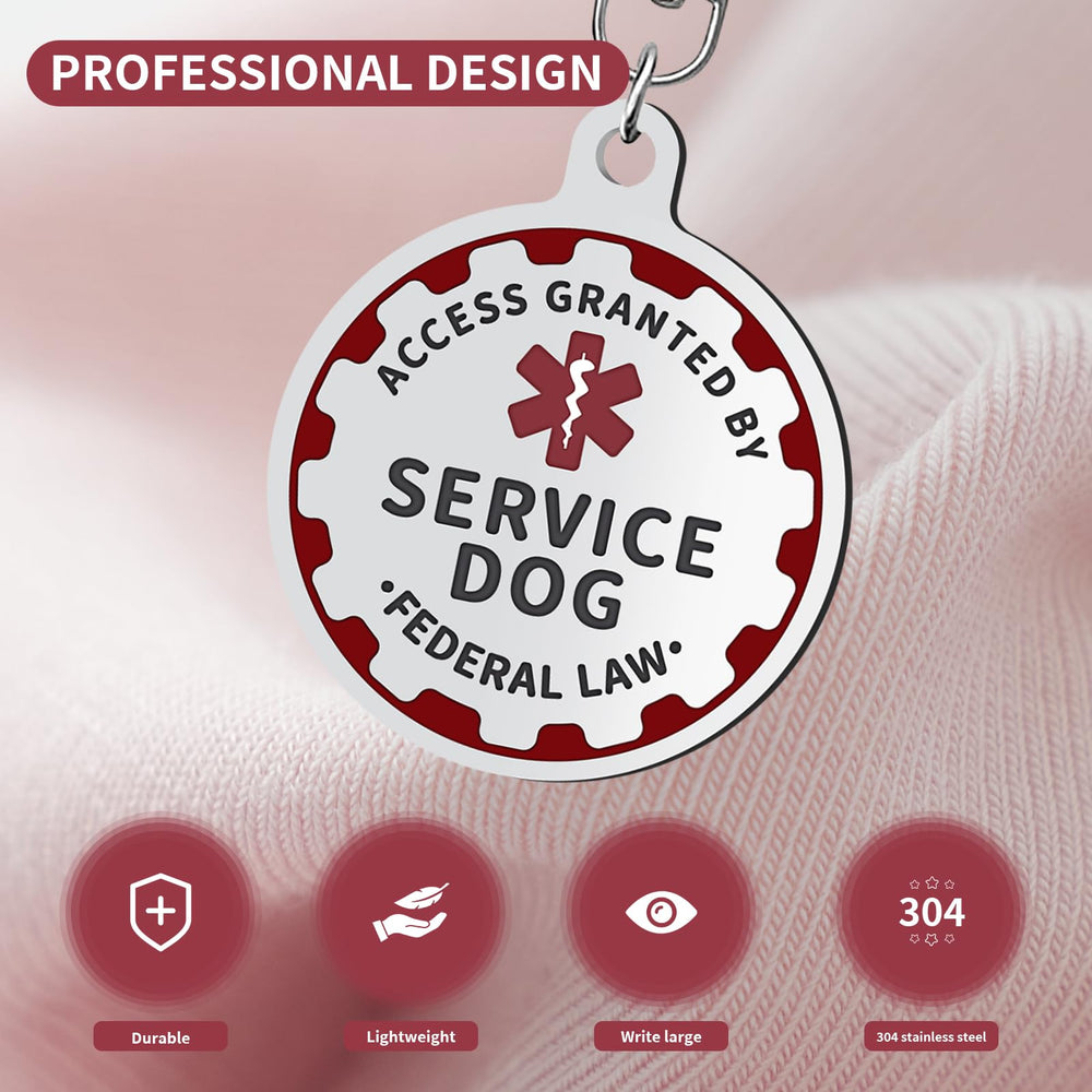 PEHADU Service Dog Tag texte brillant enamel rouge, visuel distinctif et facile à repérer.