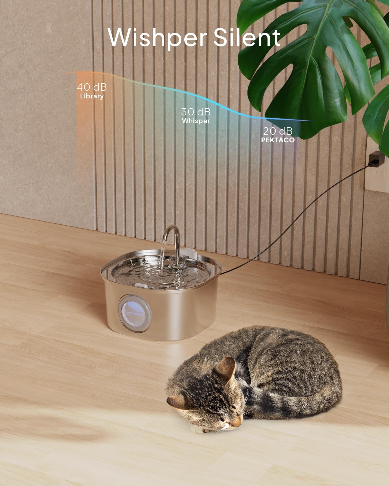 PEKTACO fontaine chat pompe silencieuse pour un usage discret nocturne.