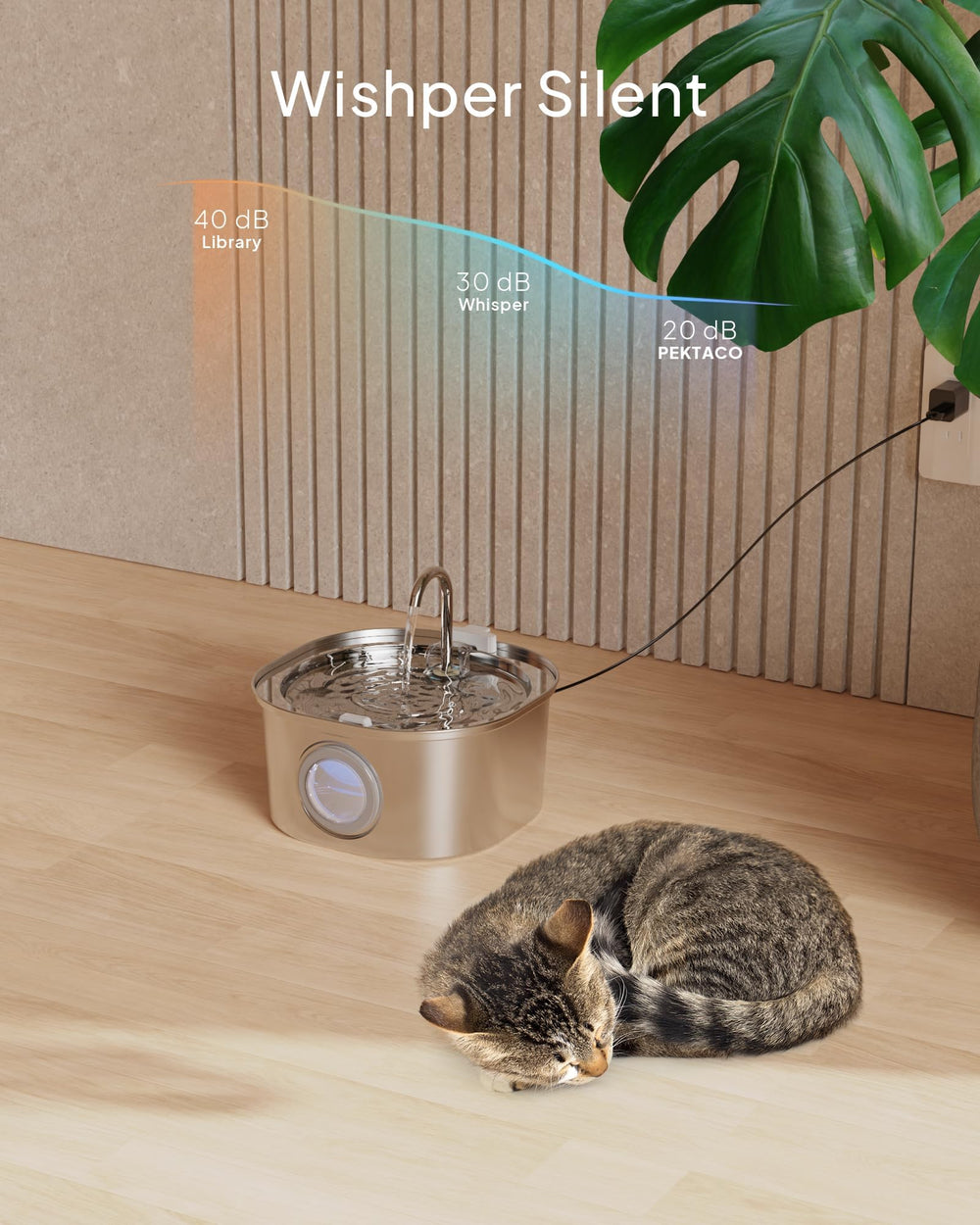 PEKTACO fontaine chat pompe silencieuse pour un usage discret nocturne.