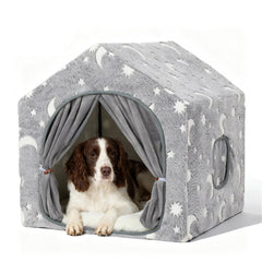 Pelemee maison chien intérieur avec lumières étoiles pour nuits sereines.