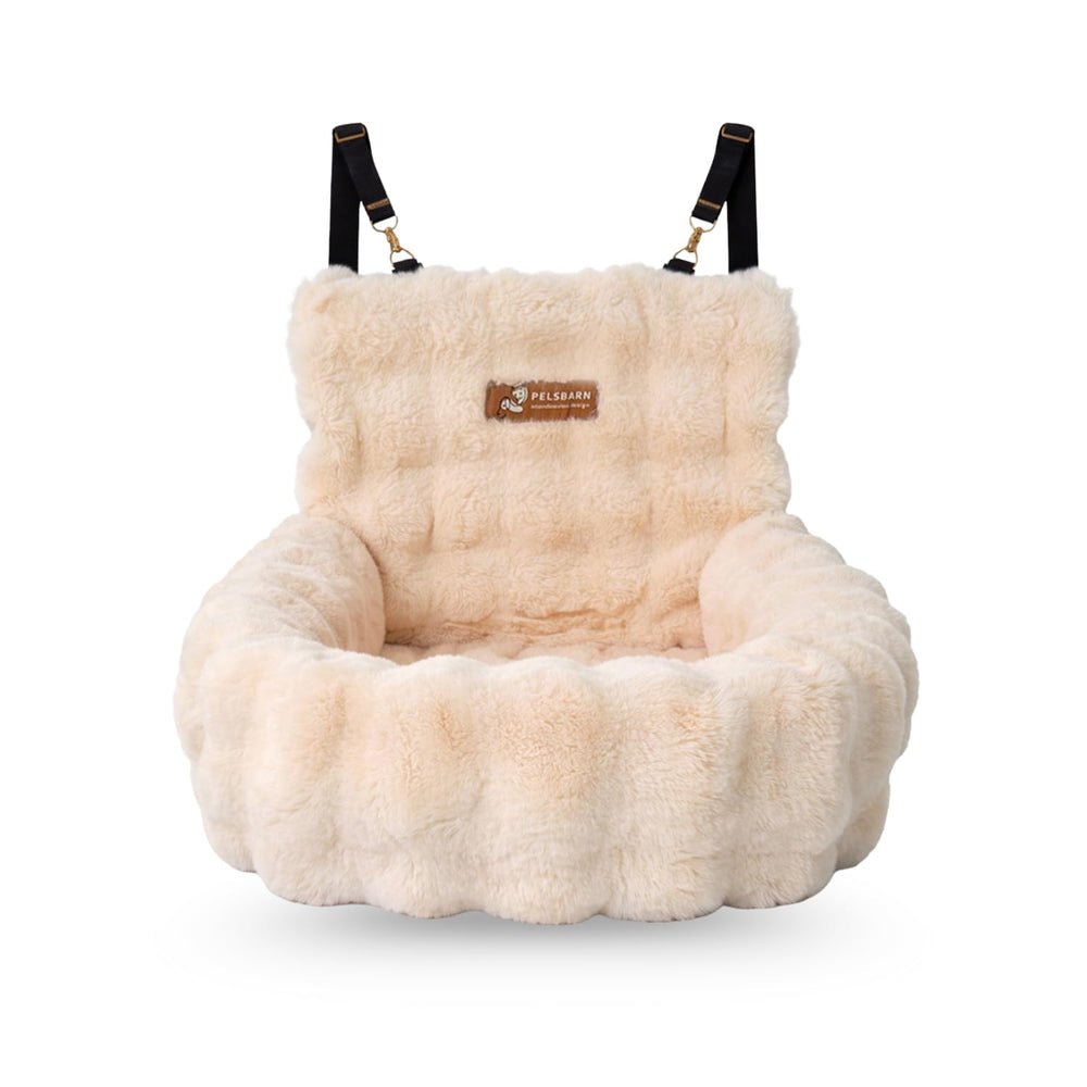 Pelsbarn lit-auto luxueux pour chien, confort immédiat pendant le voyage.