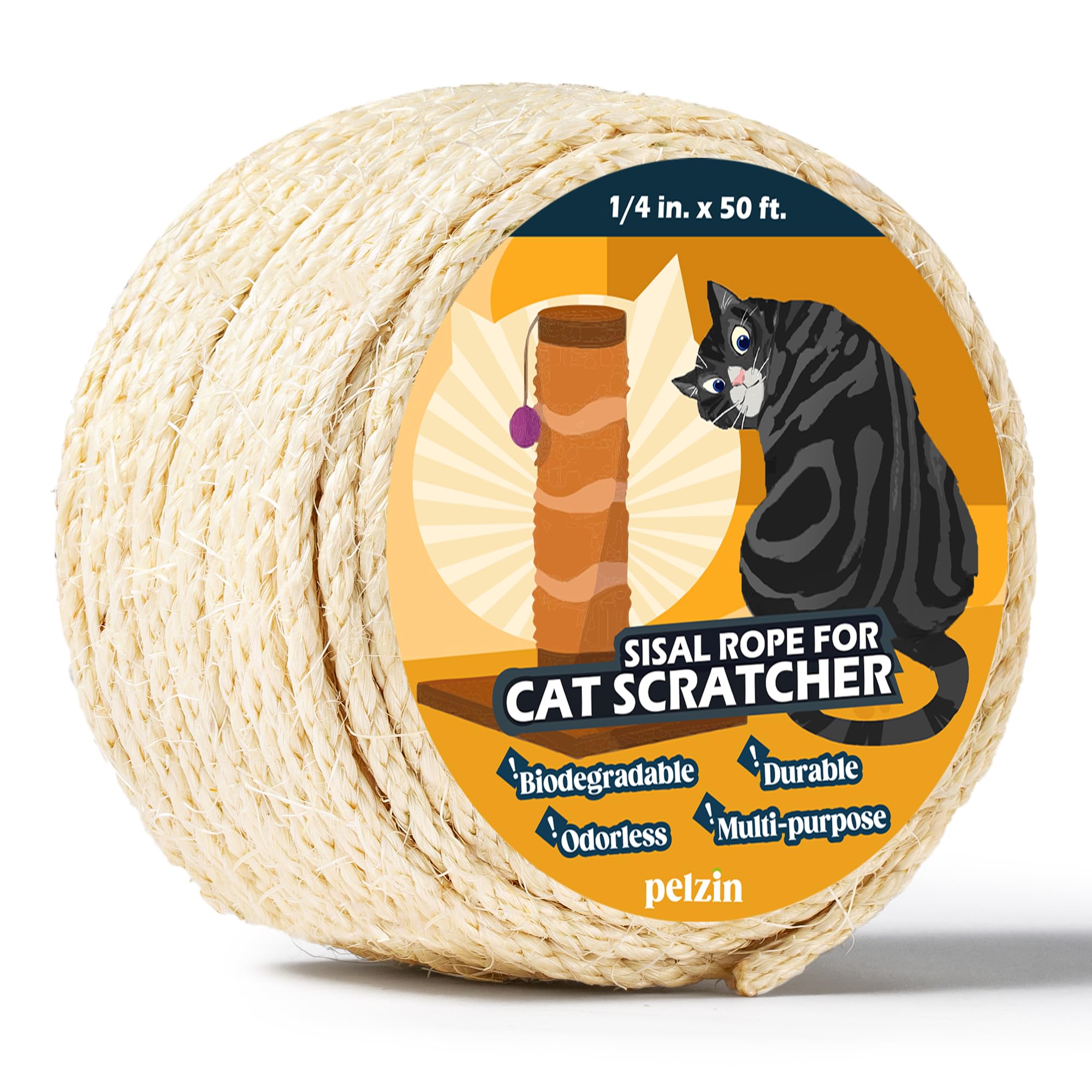 Pelzin — corde sisal naturelle pour poste chat, durable pour le grattage quotidien.