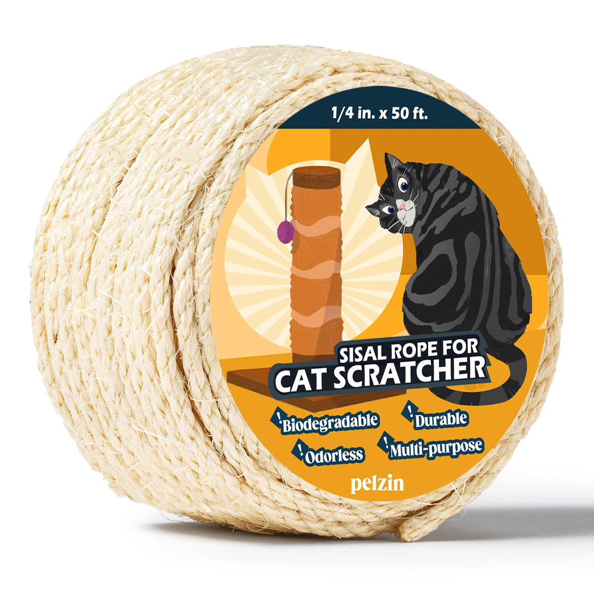 Pelzin — corde sisal naturelle pour poste chat, durable pour le grattage quotidien.