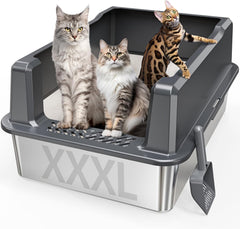 Pematar Litière inox XXL avec couvercle, accès pratique et nettoyage facile.