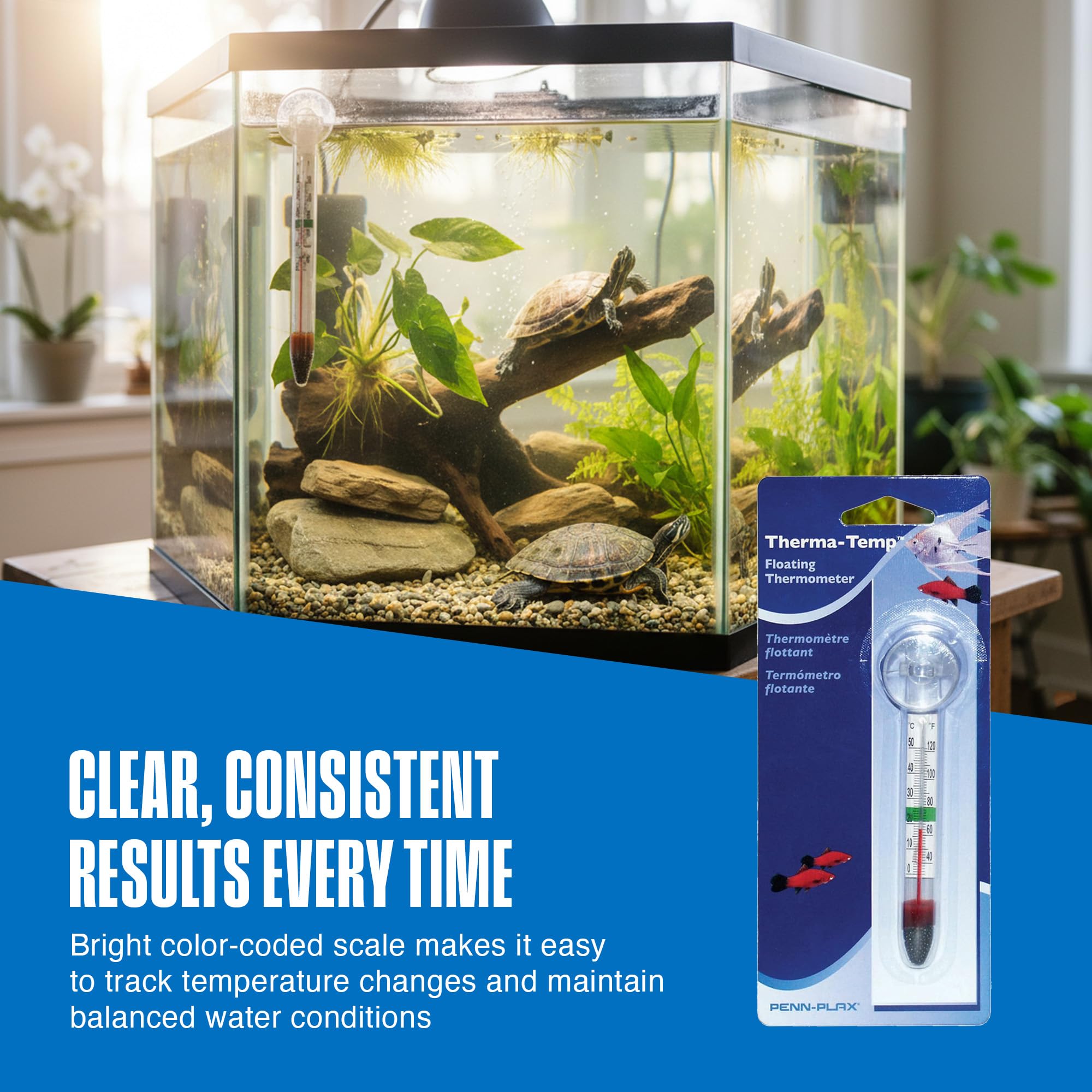 Format compact Penn-Plax Therma-Temp s’adaptant à tous les aquariums.