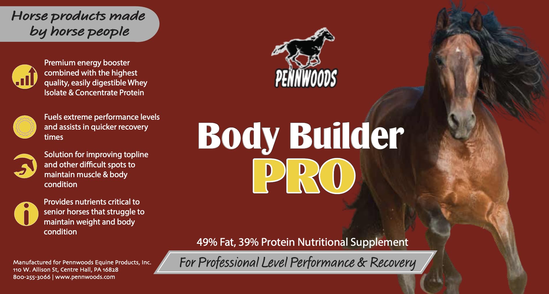 Pennwoods Body Builder Pro: énergie haute graisse pour chevaux actifs et performants