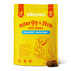 PENPEN Dog Allergy Relief Chews en flacon, soutien possible pour démangeaisons et pelage sain.