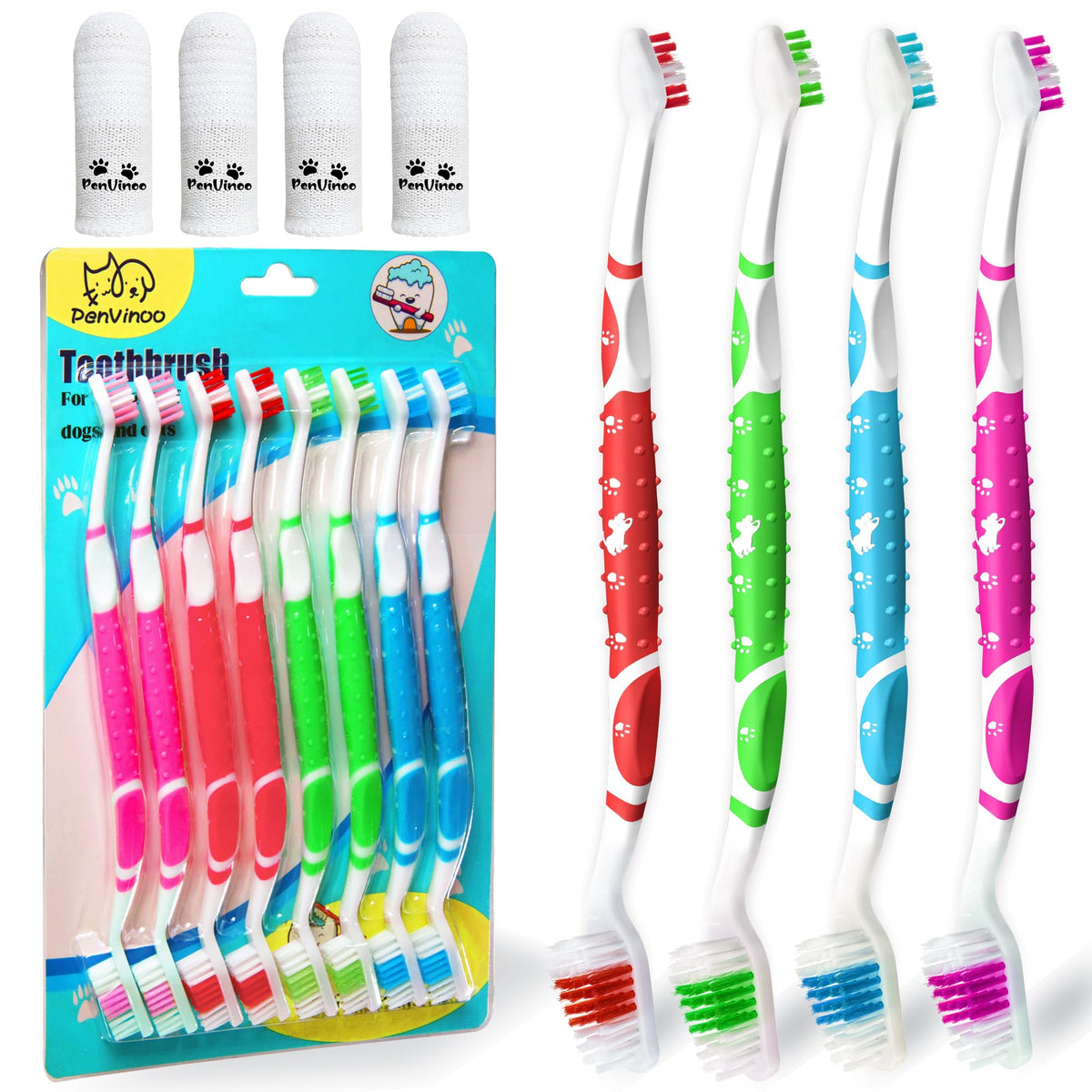 PenVinoo brosse dentaire chien à tête double, nettoyage rapide et complet