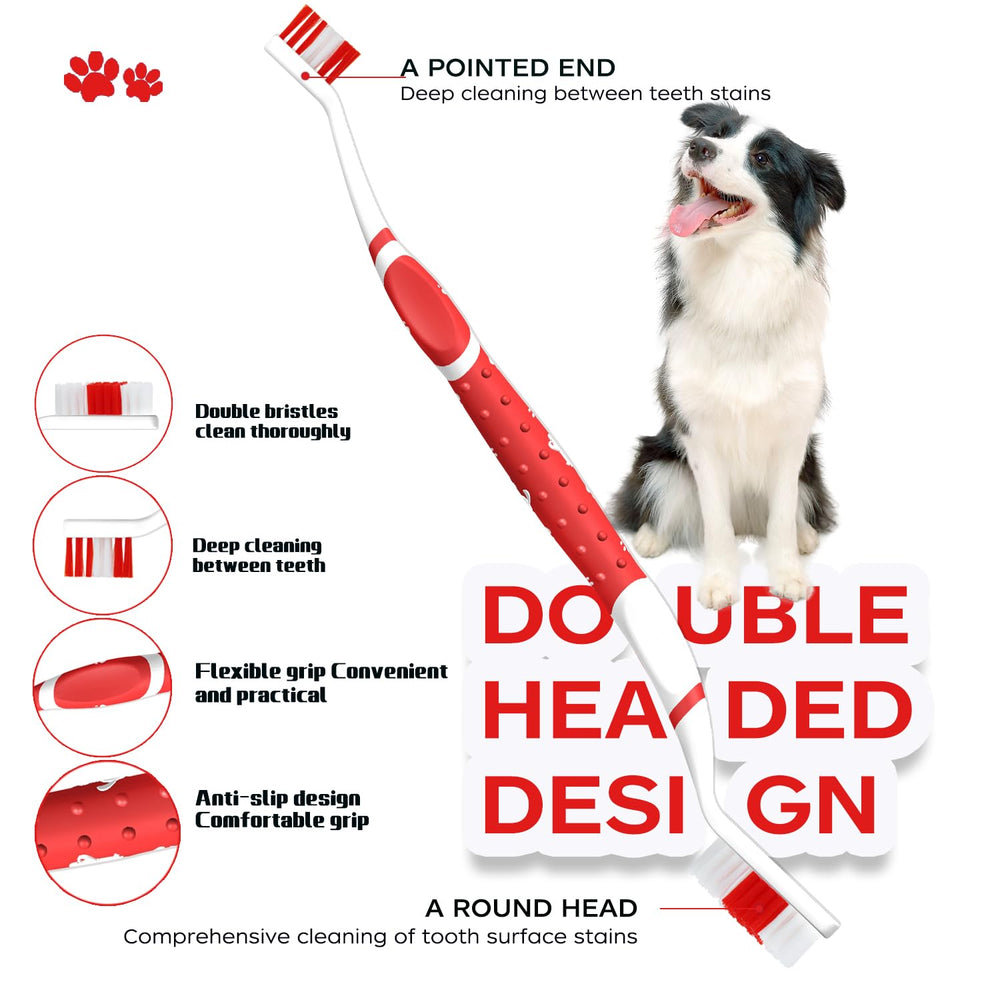 PenVinoo brosse dentaire chien tête double couleur rouge, prise en main confortable