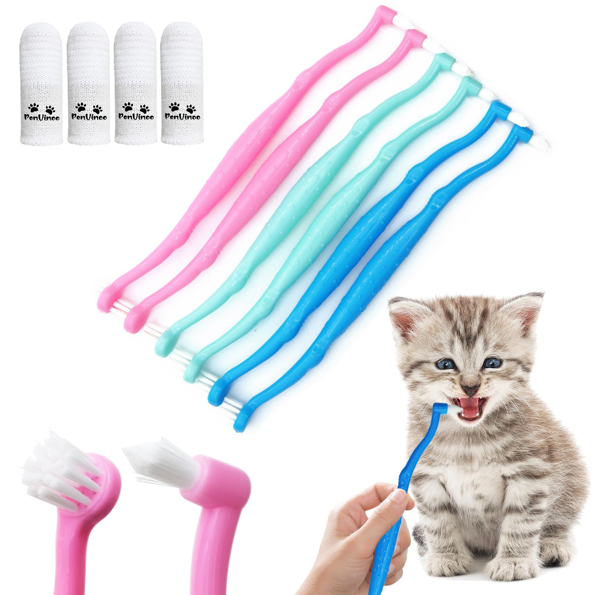 Brosse PenVinoo double-face à tête micro pour chats et chiens, nettoyage précis des zones difficiles.