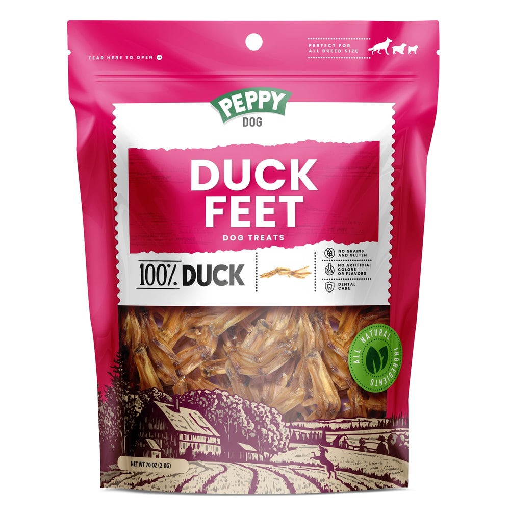 PEPPY DOG pattes de canard entières déshydratées pour l'hygiène dentaire et le plaisir.