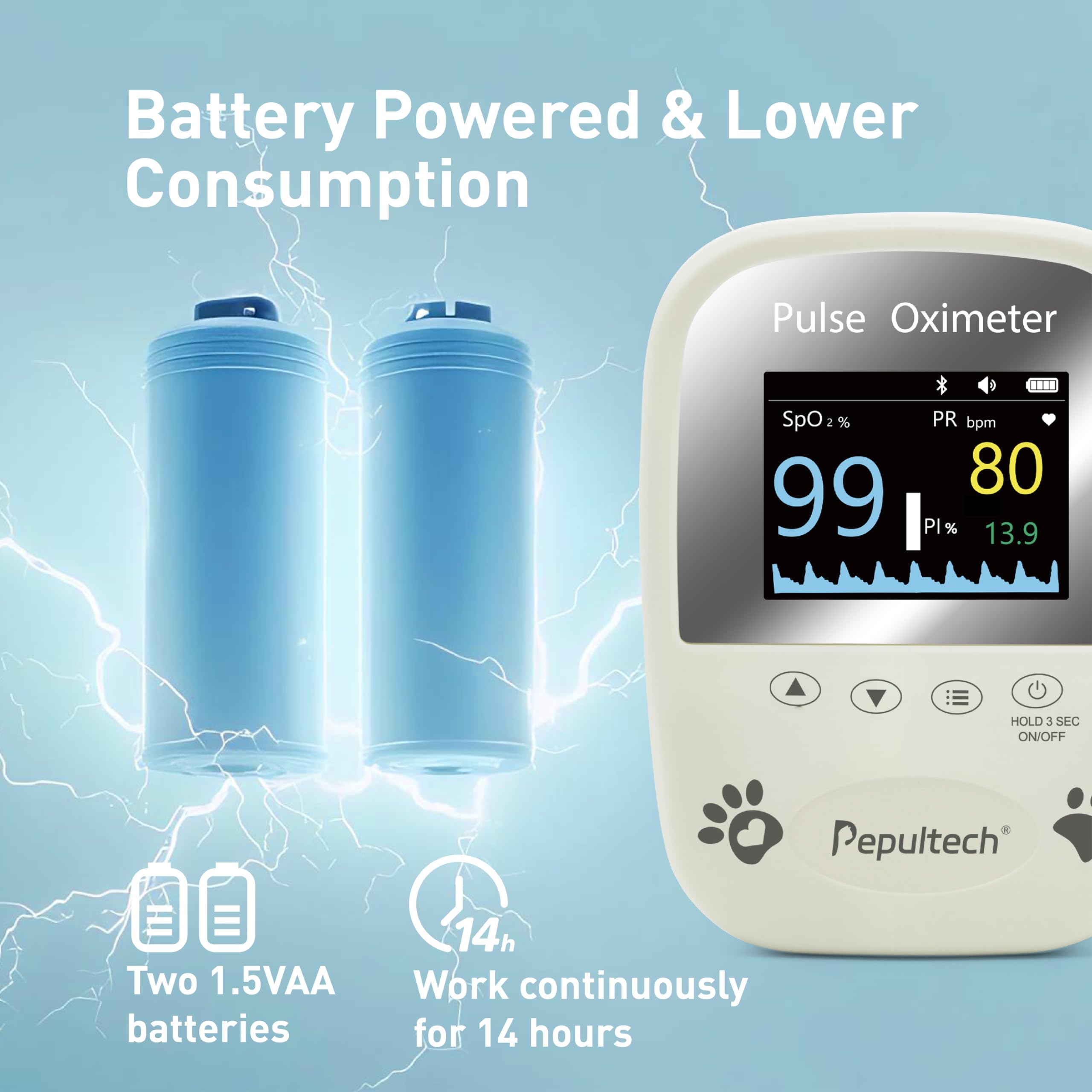 Pepultech oxymètre chien batterie 14 heures d autonomie