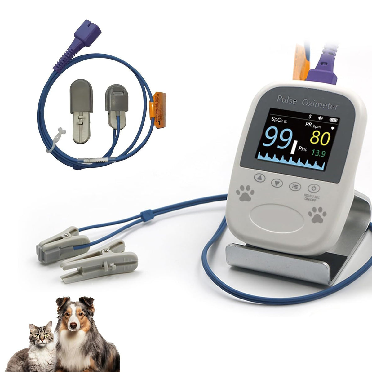 Pepultech oxymètre chien capteurs deux sondes pour une mesure précise SpO2 et pouls
