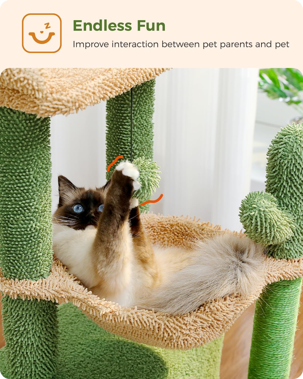 PEQULTI arbre chat cactus 4-en-1, design intérieur élégant.