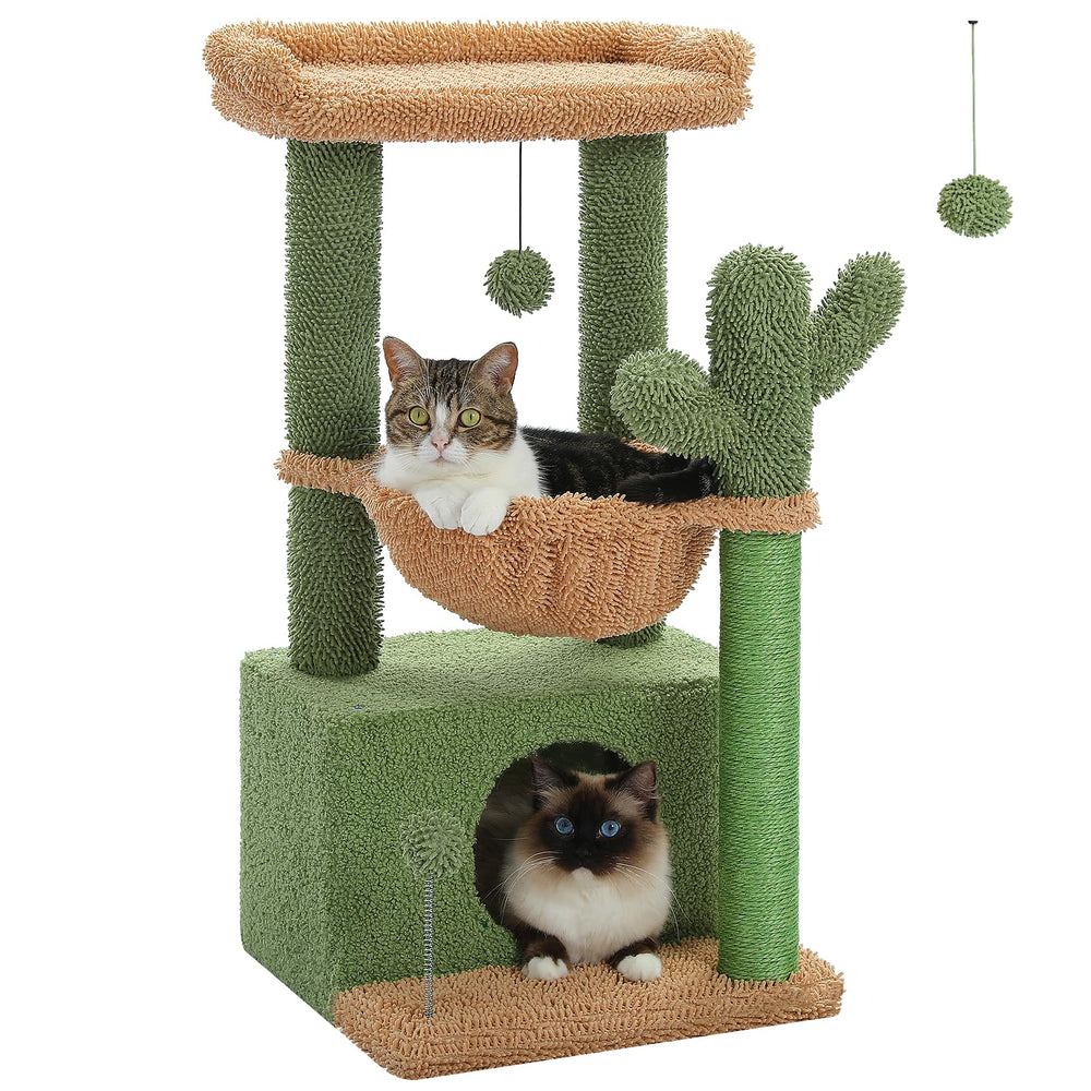 PEQULTI arbre chat cactus 4-en-1, perchoir haut pour vue dégagée et détente.