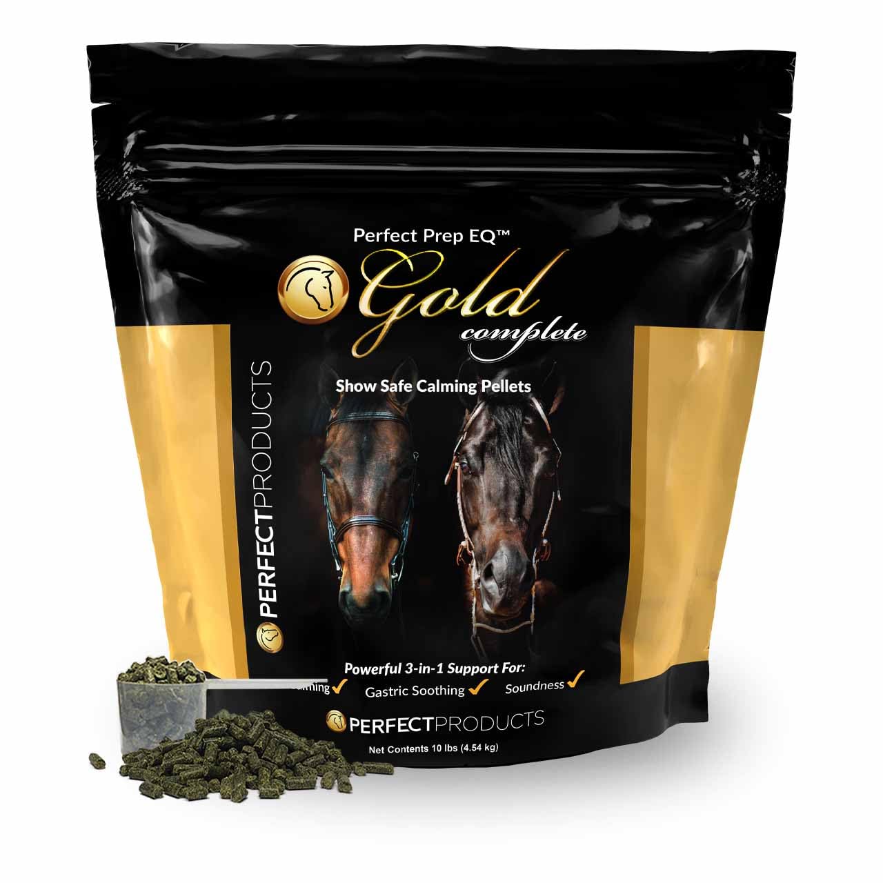 Pellets Perfect Prep EQ Gold apaisement rapide après repas pour chevaux.