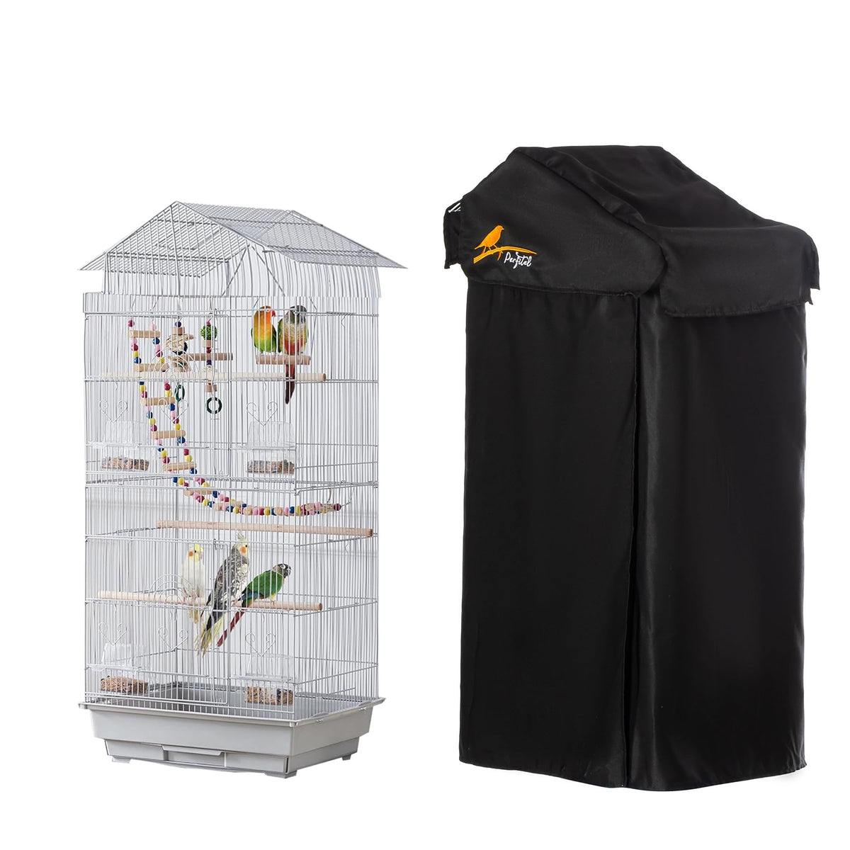 Perfitel propose une housse noire pour cage d'oiseaux, offrant un obscurcissement efficace pour le repos.