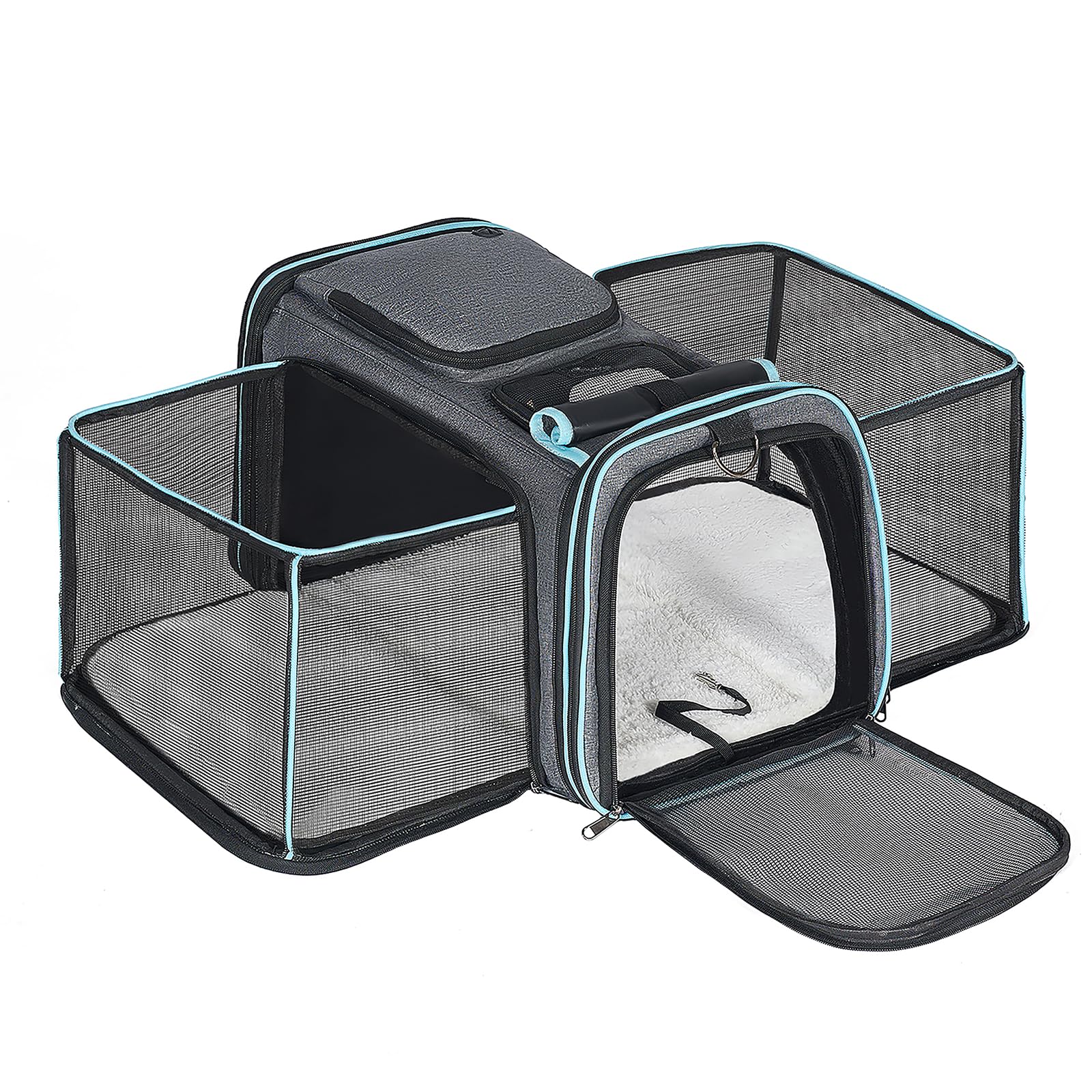 Pesen transporteur animaux avec côtés extensibles pour davantage d’espace lors des trajets.