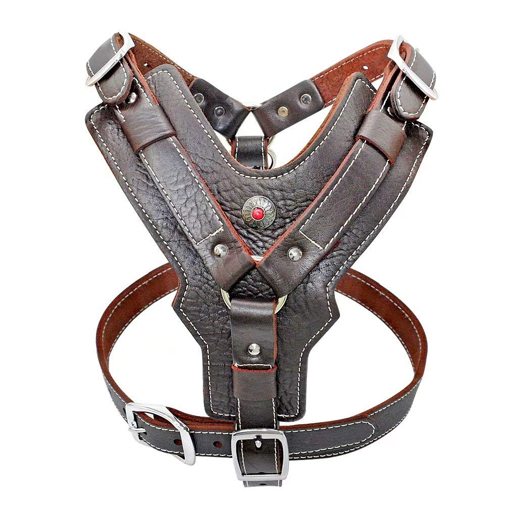 PET ARTIST harnais-chien-cuir-durable montre le cuir robuste et confortable pour longues promenades.